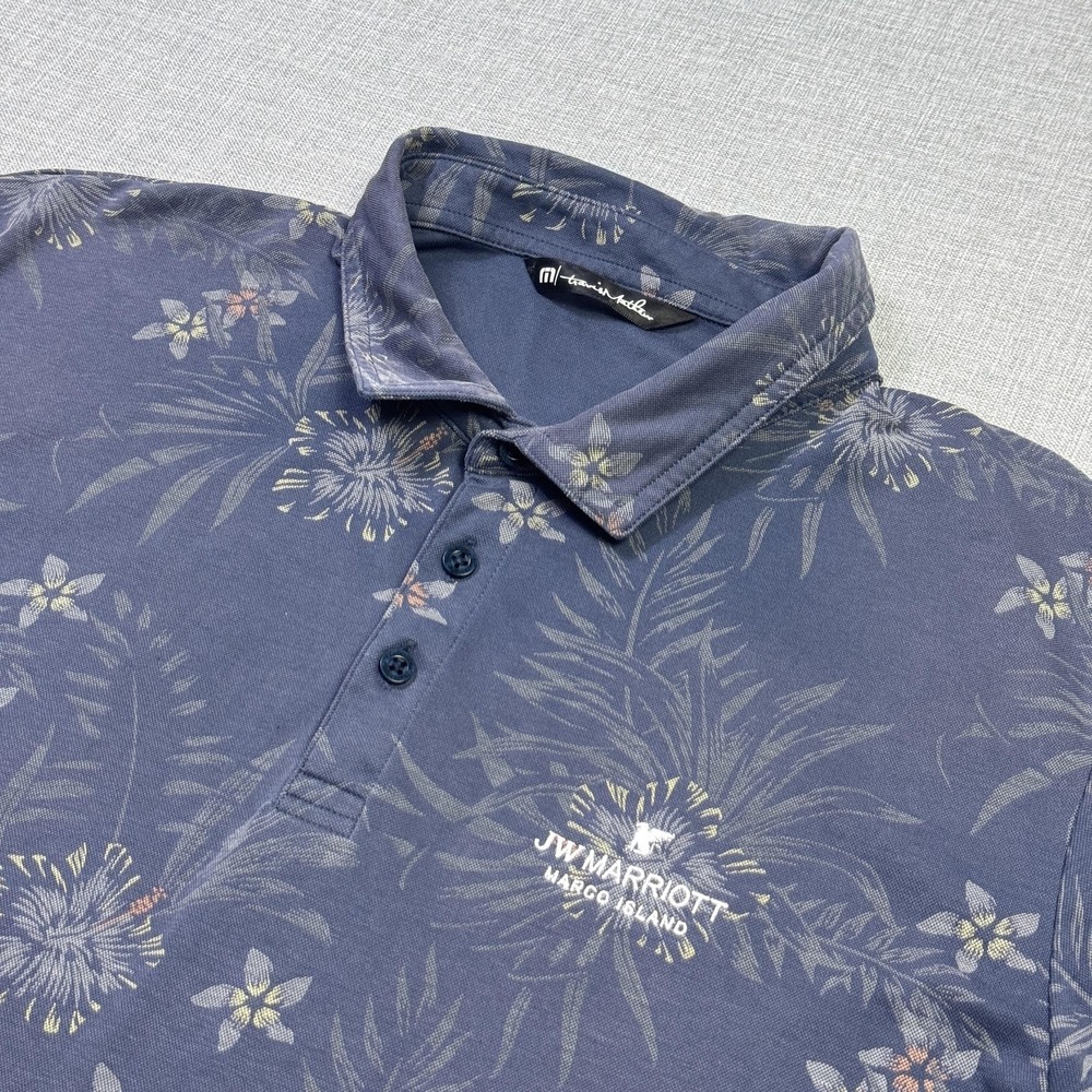 Travis Mathew Floral Golf Polo Shirt Mens 2XL Blue Short Sleeve Cotton Blend